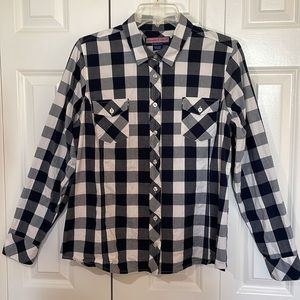 Vineyard Vines Ladies button-down fitted shirt. Size 12. Navy & white check.
